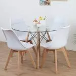 Mesa Eames Vidrio 1mt+4 silla tulip