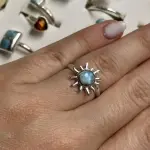 Anillo sol pequeño larimar y plata