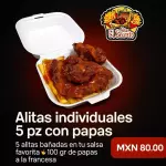Alitas individuales 5 pz con papas