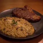 Risoto de funghi com bife de chorizo