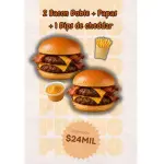 2 bacon dobles + papas + dip cheddar
