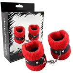 ESPOSAS DE PELUCHE CON CUERO  ROJO