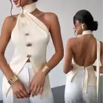 Blusa satin botones abertura atras