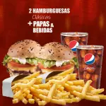 2 Hamburguesas + Papas + Bebidas