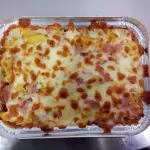 Arroz con beacon y queso al horno
