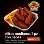 Alitas medianas 7 pz con papas