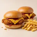 2 Cheese Chicken Burger + Fritas