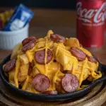 Mandioca com cheddar e calabresa