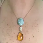 Dije 3 piedras Larimar,Ámbar y Perla