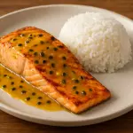 Salmão grelhado c/ molho de maracujá