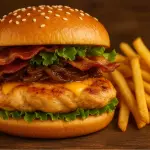 Hamburguesa de pollo + papas