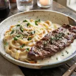 FETUCCINI ALFREDO CON CHURRASCO