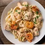 Tallarines con pollo camaron