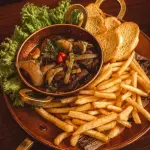 Filé com fritas (Ao molho madeira)