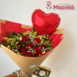 Buquê 8 rosas+balão+chocolat+Cartinh