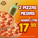 2 Pizzas médias + Bebida de 1L