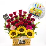 Canasta de Girasoles y Rosas