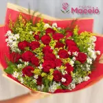 Buquê com 24 rosas vermelhas