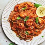 Pasta con camarones picantes