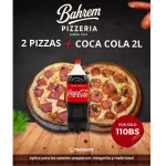 2 pizzas familiares + gaseosa de 2lt