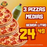 3 Pizzas médias + 1 Bebida de 1L