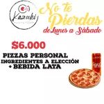 Pizza Personal + bebida lata $6000