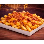 PAPAS FRITAS con CHEDDAR y PANCETA