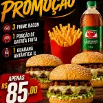 3 Prime Bacon 1 Batata 1 Guaraná 1L