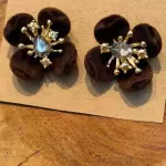 Aros flor terciopelo café