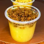 Creme de aipim e topping de patinho