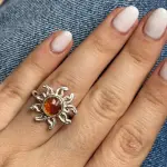 Anillo sol ámbar y plata
