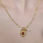 Collar dije de corazon piedra roja
