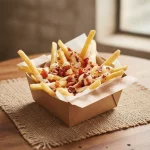 Porcion de fritas con cheddar y bac