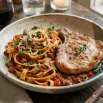 FETUCCINI SALSA DE CARNE C/ CHULETA