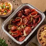 Calabresa defumada frita e acebolada