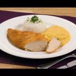 Frango a milane com creme de milho