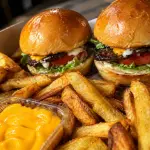 2 MINI BURGERS + FRITAS + DIP