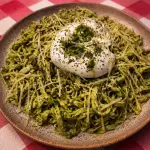 Pasta ti pesto a pistache le burrata